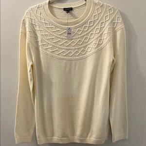 Talbots Ivory Cable Yoke Crewneck Sweater